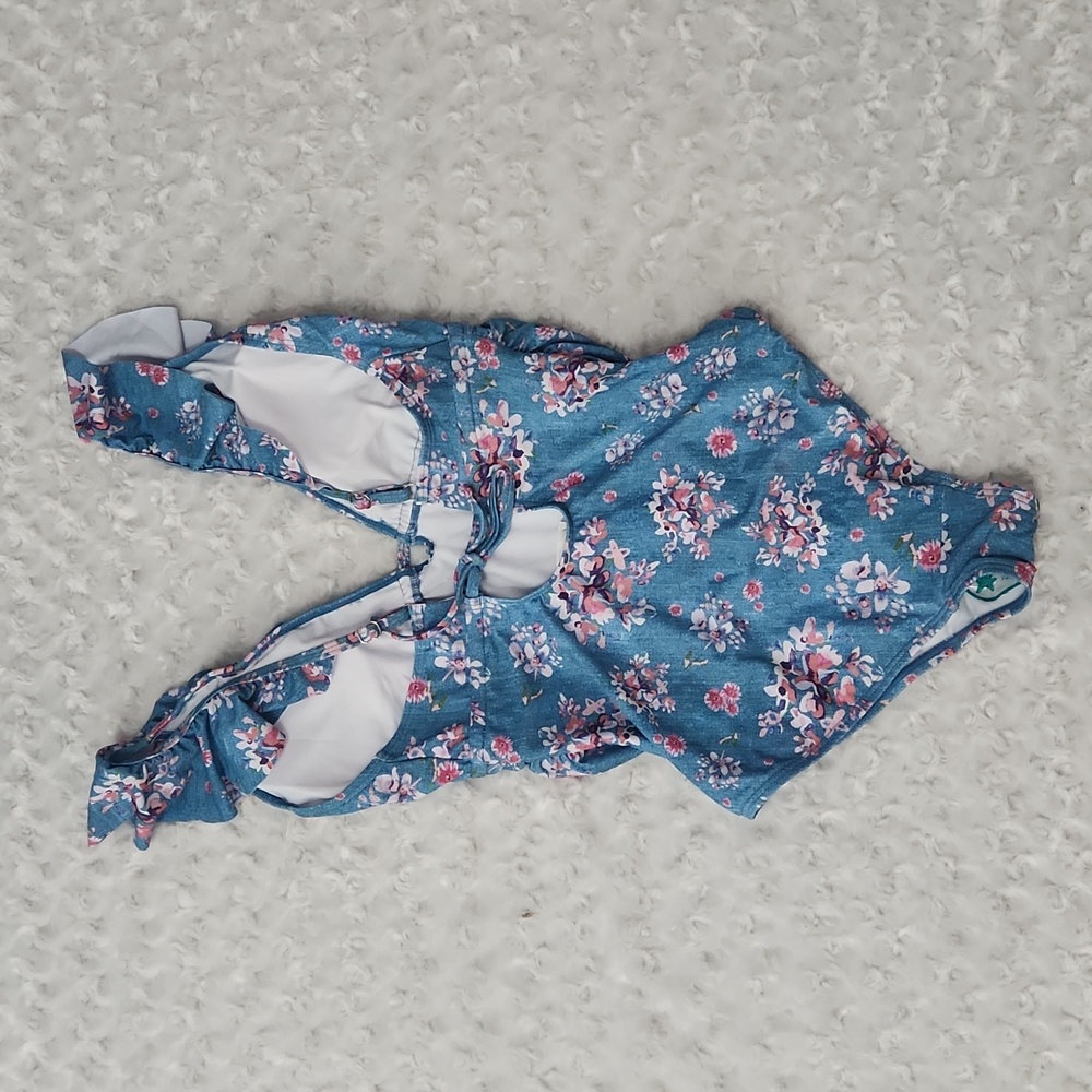 Pinkblush Teal Floral Ruffle Maternity One-Piece Swimsuit floral - Picture 5 of 14